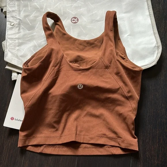 LULULEMON ALIGN RIBBED HIGH NECK TANK IN ROASTED BROWN (RTDB) Sz 2 NWT - Picture 3 of 7